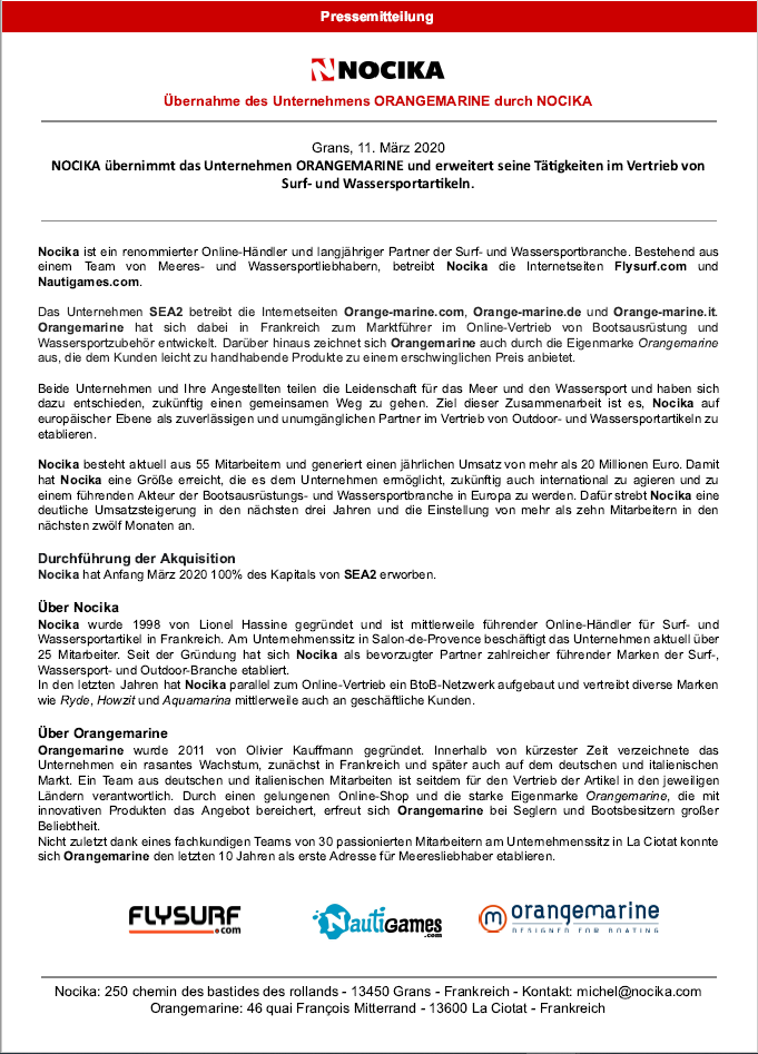Pressemitteilung Ubernahme Orangemarine Pressemitteilung Ubernahme Orangemarine
